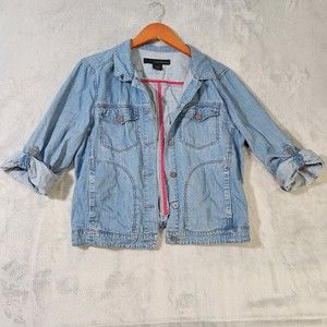 Calvin Klein Chambray Jacket Denim Shacket Light Wash Button Long Sleeve Large